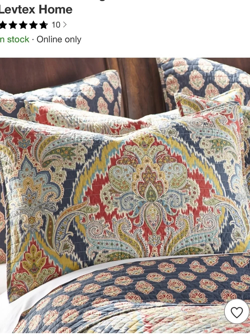 Levtex Paisley Quilt  3 pcs. Set in Red, Blue, Green reversible pattern 🧡